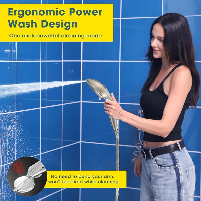 FASDUNT Filtered Shower Head with Handheld, 8-Mode Handheld Showerhead with Filters for Hard Water -Remove Chlorine, Built-in Power Wash, 80" Extra Long Stainless Steel Hose, Brushed Nickel - Image 5